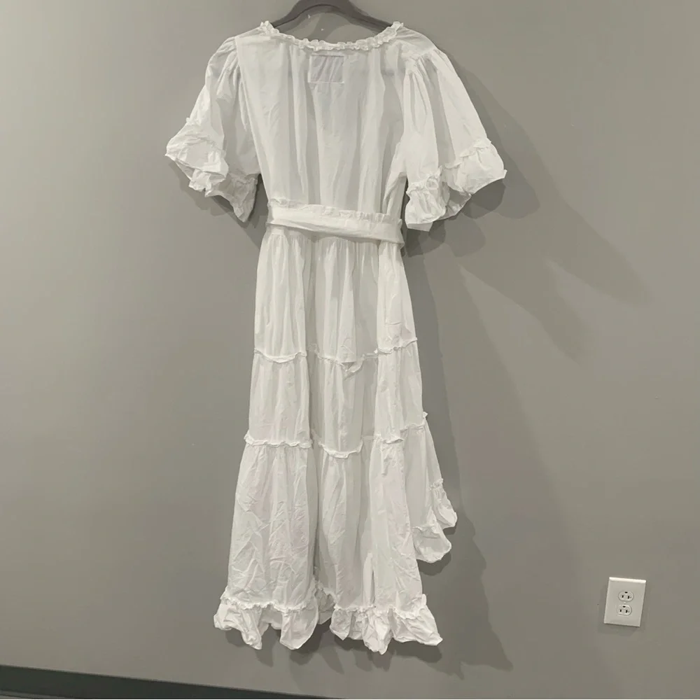 Sue Sartor x Cynthia Cazort Collins Dress High Low Midi Ruffle Tiered in White - Picture 5 of 8